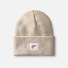 Logo Knit Beanie Hat Unisex Cuffed Beanie Hat in Stone
