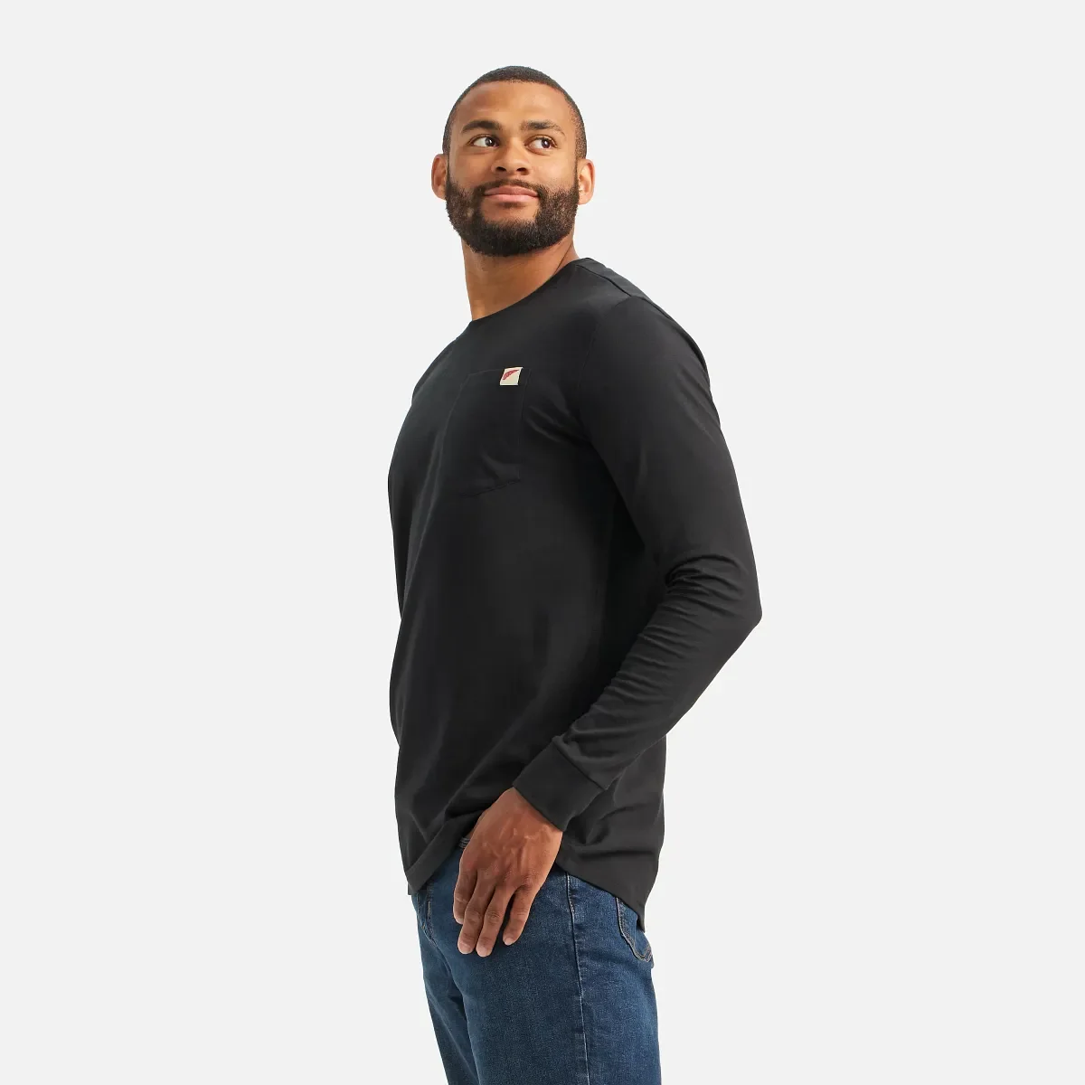 Long Sleeve Pocket T-Shirt with Sleeve Print Men's Long Sleeve T-Shirt in Black