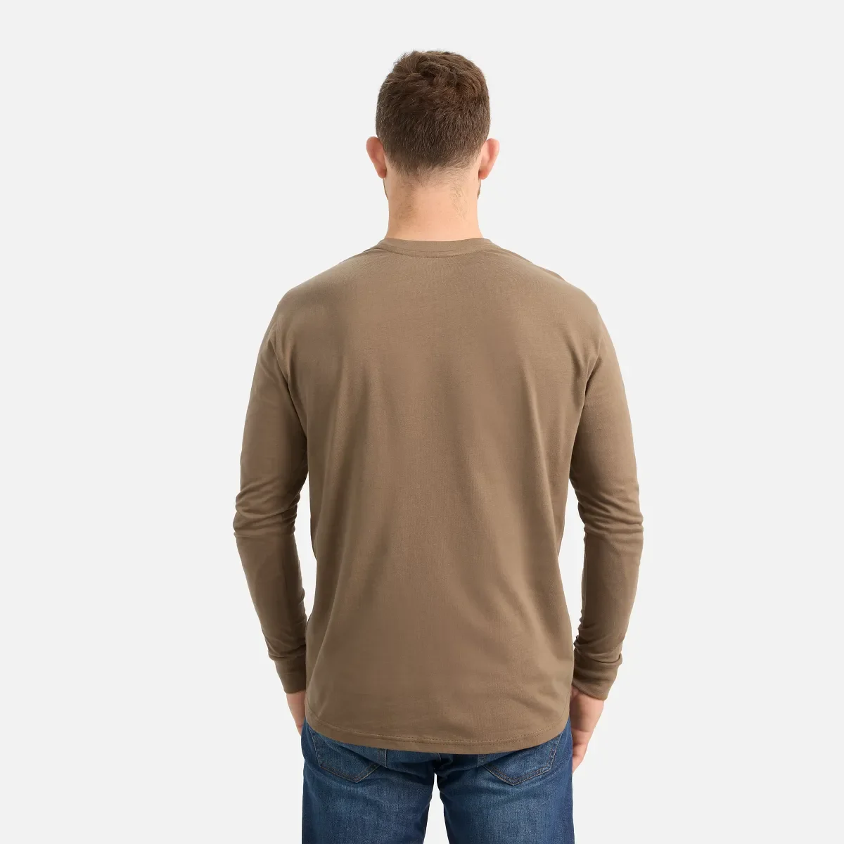 Long Sleeve Pocket T-Shirt with Sleeve Print Men's Long Sleeve T-Shirt in Brown