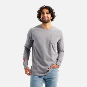 Long Sleeve Pocket T-Shirt with Sleeve Print Men’s Long Sleeve T-Shirt in Heather Gray
