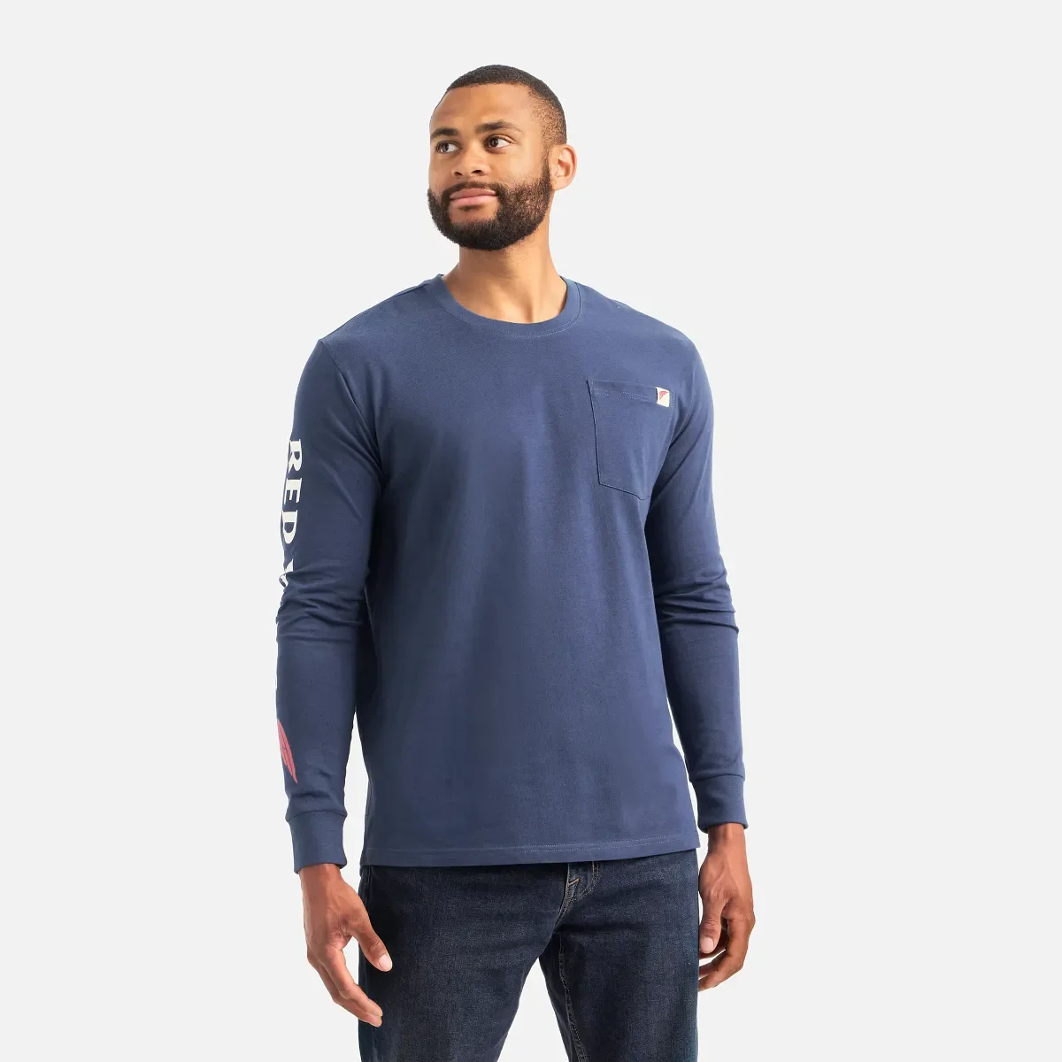 Long Sleeve Pocket T-Shirt with Sleeve Print Men's Long Sleeve T-Shirt in Navy